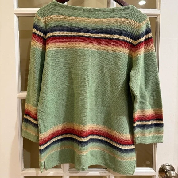 Ralph Lauren LRL Jeans Red Green Stripe Aztec Boat Neck Sweater XL Cotton Linen - Picture 3 of 7